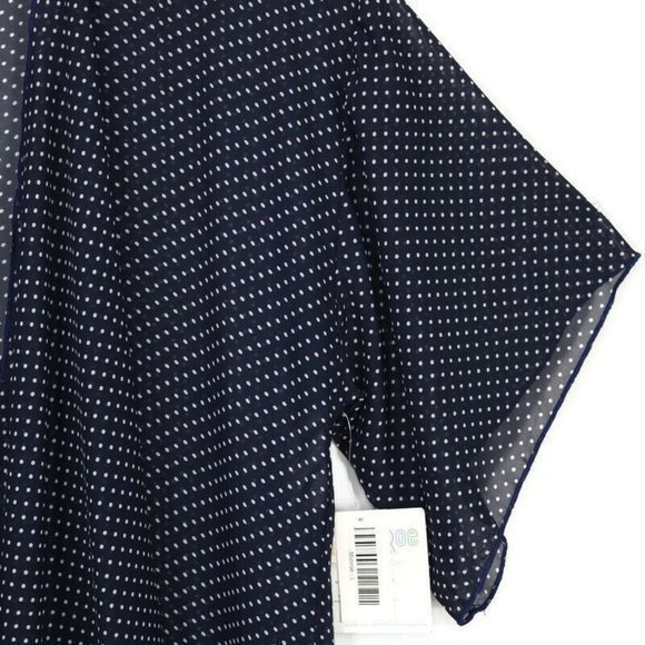 LuLaRoe Monroe Kimono Blue White Polka‎ Dot Gold Fringe L Large - Picture 9 of 12